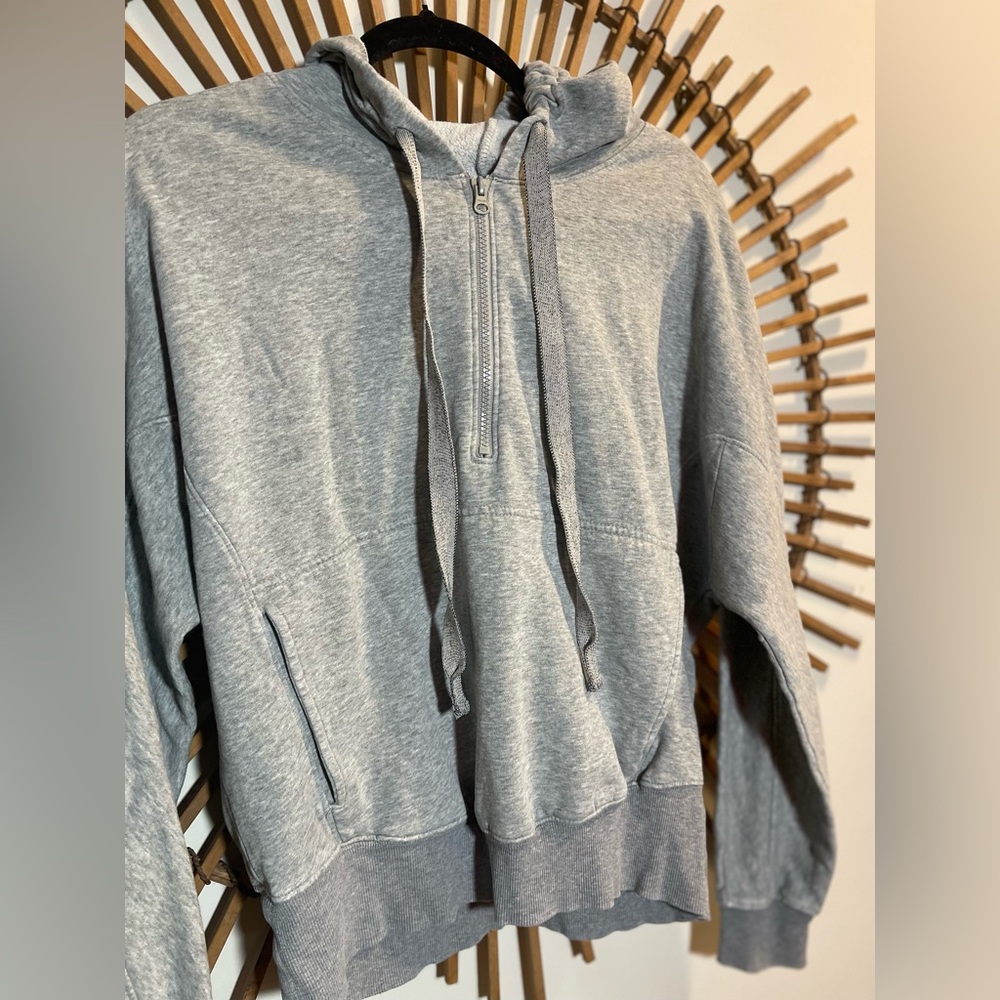 Free People Movement Grey Pullover Quarter Zip Hoodie Sweatshirt Dolman Slv S - Picture 3 of 16